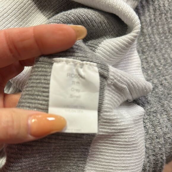 Gray and White V-Neck Striped Sweater - Picture 2 of 3